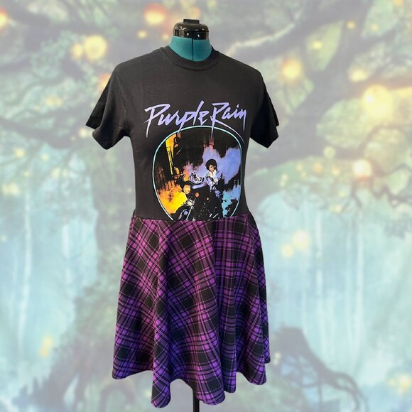 OOAK Prince Purple Rain Dress | Spliced Band Tee Skater Dress | Size S - Picture 1 of 4